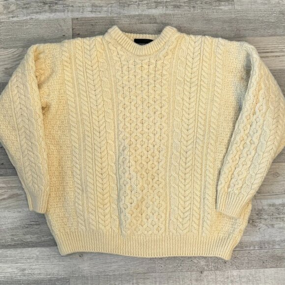 Rue Saint Patrick 100% Wool Ivory Cable Knit Sweater Ireland - Picture 1 of 5